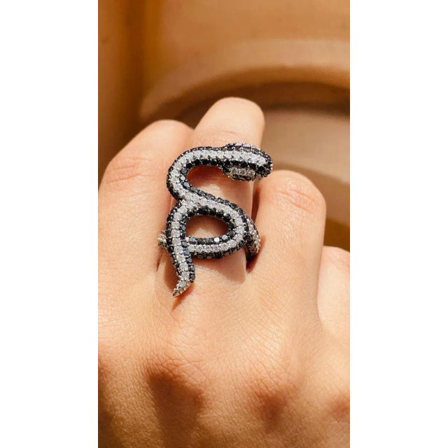 Black 18k Gold Serpent Ring Size 7 With 3.8 Carats Natural Diamond Accents by VRJewels For Sale - Image 8 of 17