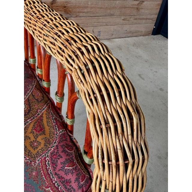 Late 20th Century Vintage French Wicker & Rattan Armchair With Paisley Cushion For Sale - Image 5 of 12