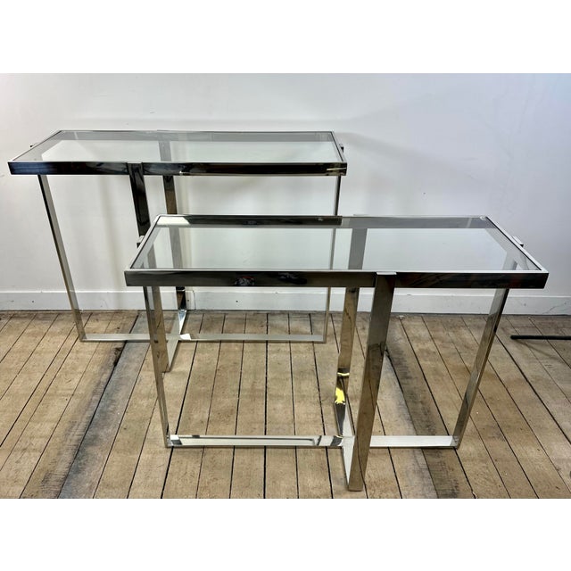 Double Console Table in Chromed Metal and Glass, 2000s For Sale - Image 10 of 13