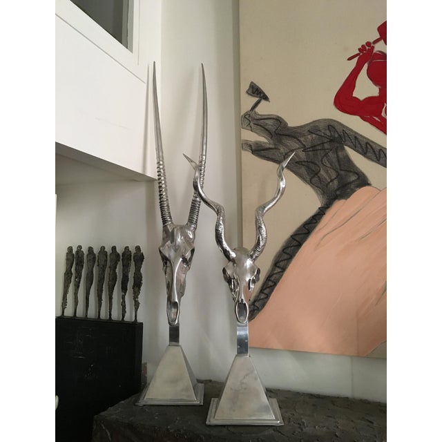 Arthur Court, Kudu Antelope Skull Sculpture on Pyramid Base, 1980s, Aluminum For Sale - Image 4 of 7