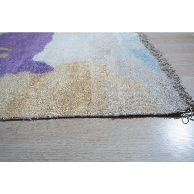 Contemporary 6x9 Multicolor Hand-Knotted Bamboo Silk Watercolor Jewel Tone Abstract Rug For Sale - Image 3 of 6