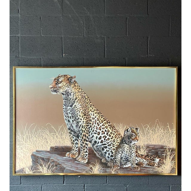 Vintage Monumental Original Oil Painting of Cheetahs For Sale - Image 4 of 11