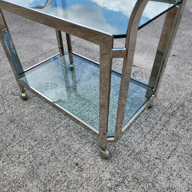 MCM Milo Baughman Style Chrome Bar Serving Cart 1970s For Sale - Image 9 of 18