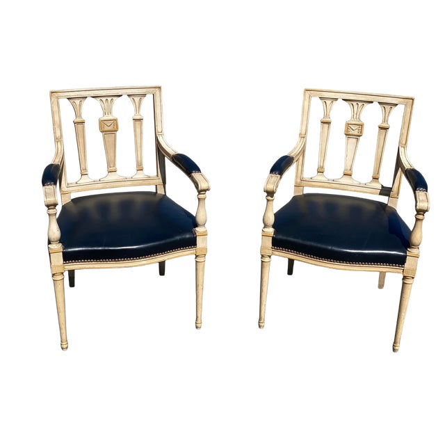 This is a really beautiful pair of antique french side chairs. Each chair has a stunning light cream/gold finish applied...