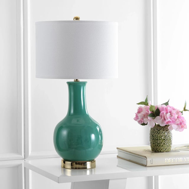 27.5-Inch H Ceramic Table Lamp - Emerald For Sale - Image 4 of 6