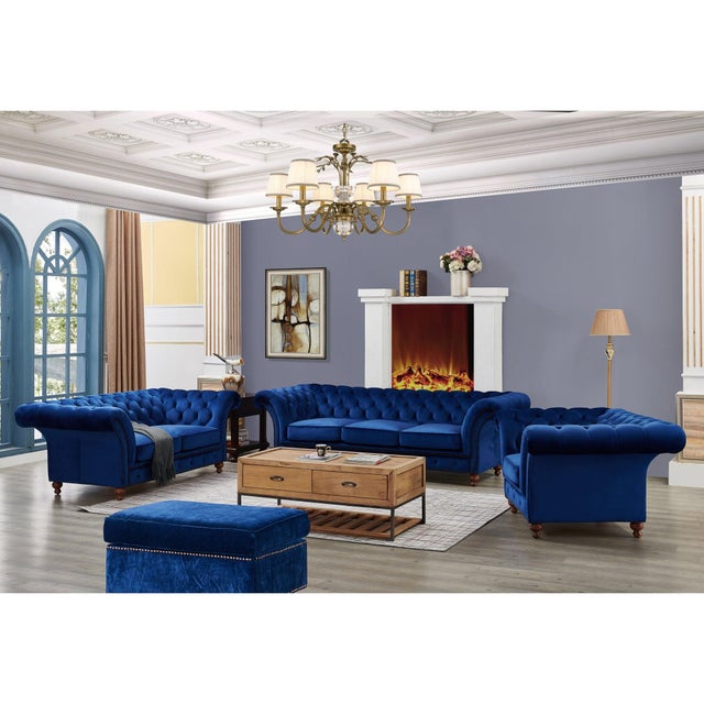 Peyton Sloped Arm Chesterfield Love Seat - Blue Velvet For Sale In Chicago - Image 6 of 7