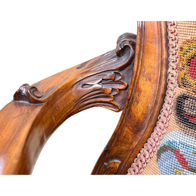 Victorian Walnut Armchair with Royal Coat of Arms Upholstery, 1860 For Sale - Image 11 of 14