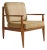 The Vintage MCM Teak Exposed Frame Arm Chair, Newly Upholstered For Sale
