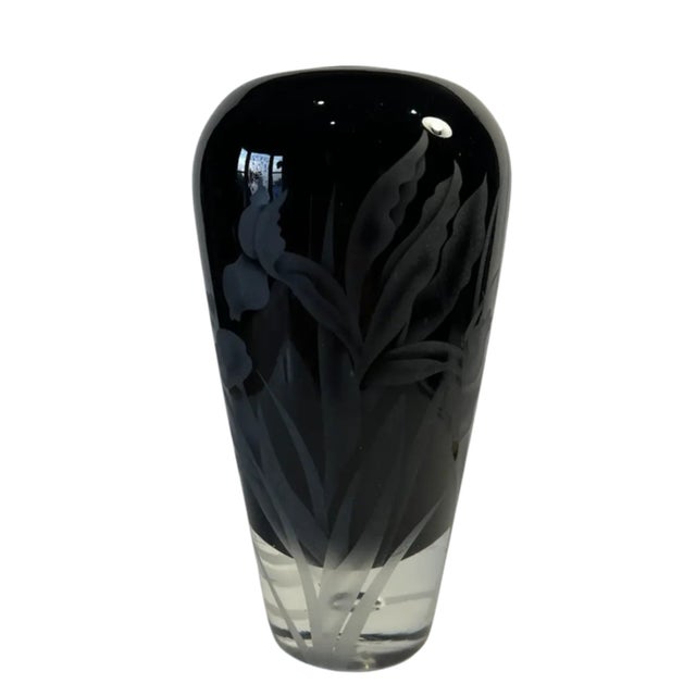 Carl Erickson Biomorphic Art Glass Bowl and Floral Black Sommerso Art Glass Vase Set of 2 For Sale - Image 10 of 14