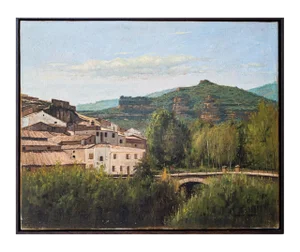 Benito Sanchez, Catalan Mountain Landscape with Bride, Oil on Canvas