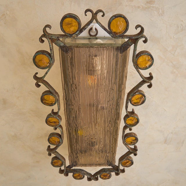 Italian Hand-Forged Wrought Iron Sconce Attributed to Longobard No. 01, 1970s For Sale - Image 4 of 11