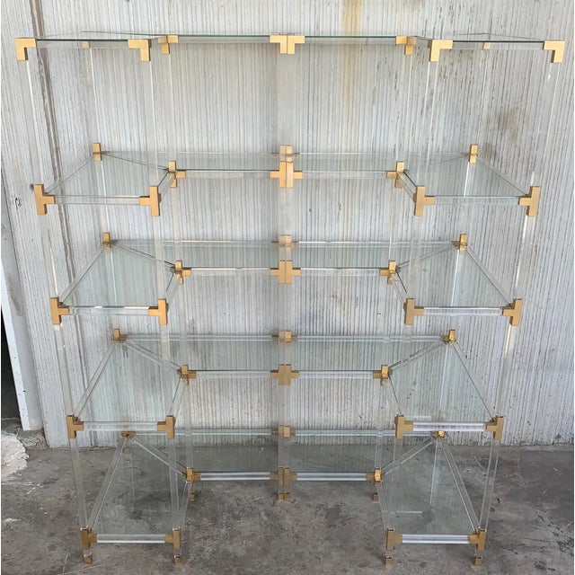 Mid-Century Modern 1950s Midcentury Brass Lucite and Glass Étagères - a Pair For Sale - Image 3 of 12