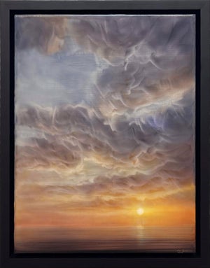 Shine Again by Brian Sostrom | Acrylic on panel of a sunset over the ocean with clouds