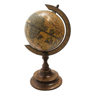 Vintage Italian Decorative Desktop Globe with Fiammato Wood Base, 1970s For Sale