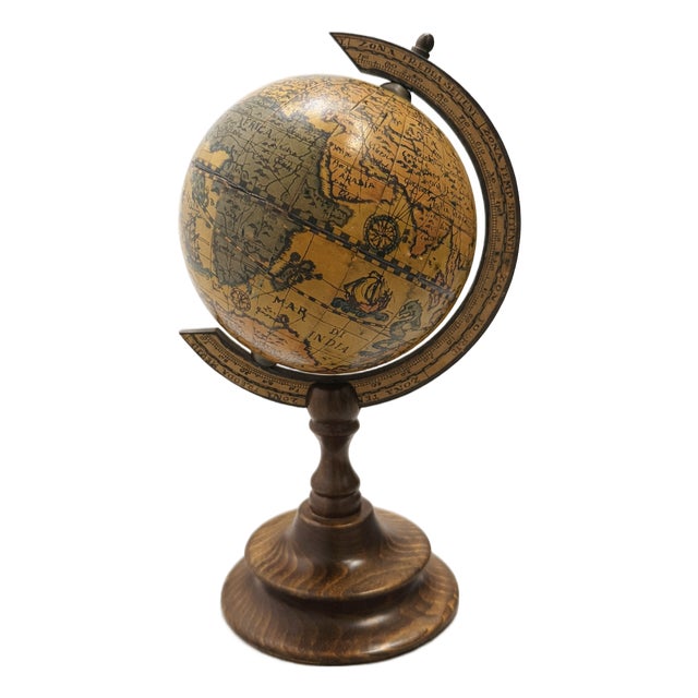 Vintage Italian Decorative Desktop Globe with Fiammato Wood Base, 1970s For Sale