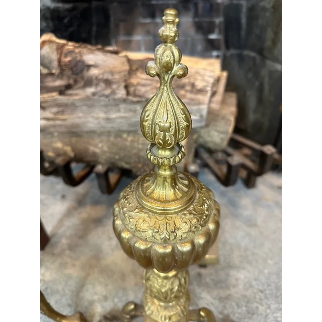 Antique Chippendale Style Gilt Bronze Andirons—A Pair For Sale - Image 9 of 9