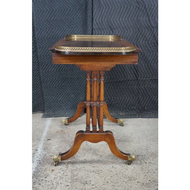 Antique English Regency Style Rosewood Mahogany & Brass Gallery Writing Table For Sale - Image 13 of 18