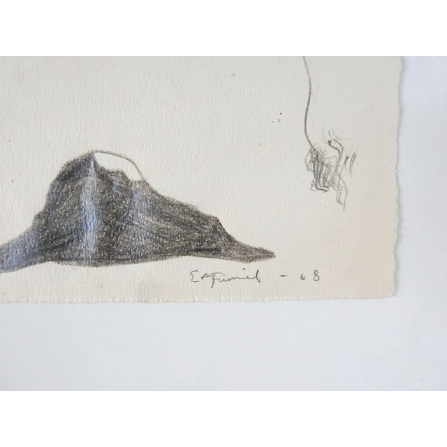 1968 pencil drawing on paper expressionist bull. Signed Esquivel 1968 lower right corner. Unframed, age toning, some...