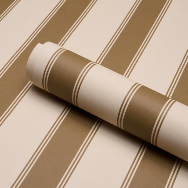Schumacher Sample - Schumacher Rafe Stripe Wallcovering In Chocolate For Sale - Image 4 of 6