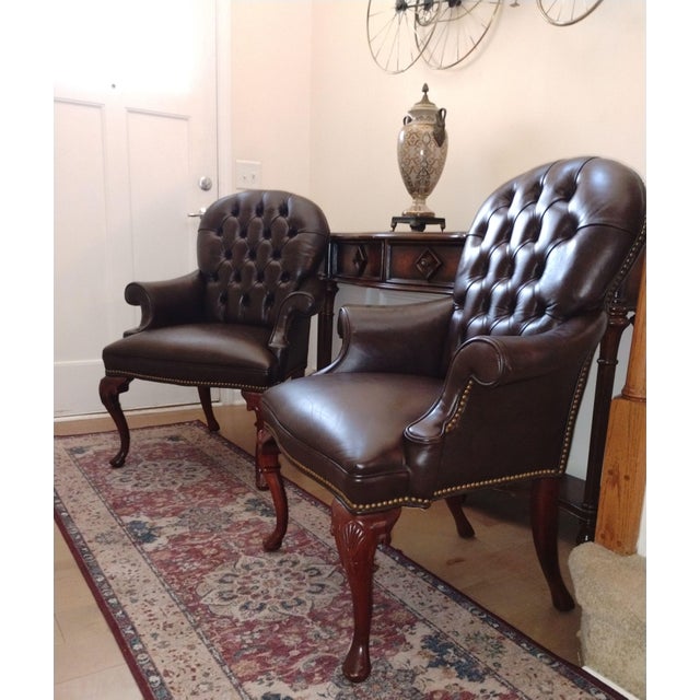 1960s Elevate Your Living Space With This Stunning Pair of Chesterfield Leather Armchairs by Hancock & Moore. For Sale In Raleigh - Image 6 of 12