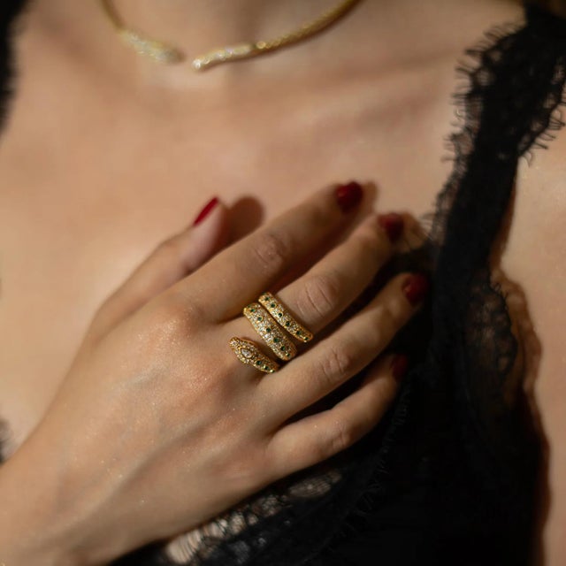 Mystic Serpent Emerald & Diamond Triple Wrap Ring a striking and spiritual piece designed for those who appreciate bold...