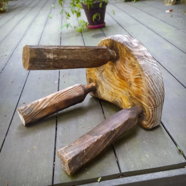 Brutalist Tripod Stool in Grayed Pine, 1950s For Sale - Image 13 of 18