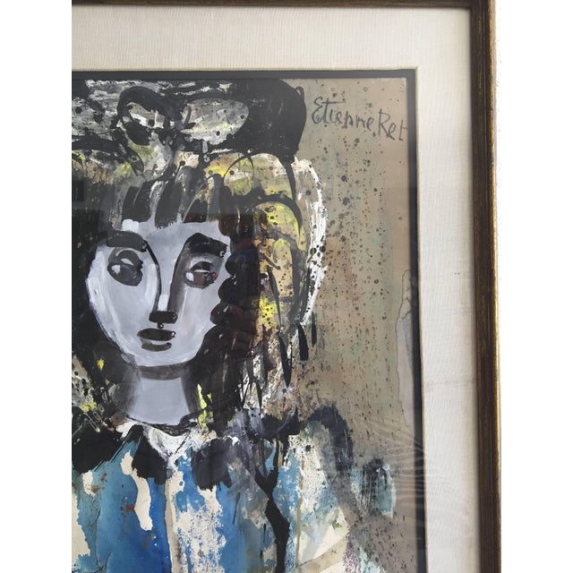 Modern Etienne Ret, "La Belle Fille" Large Mid Century French Painting Portrait of a Beautiful Girl For Sale - Image 3 of 4