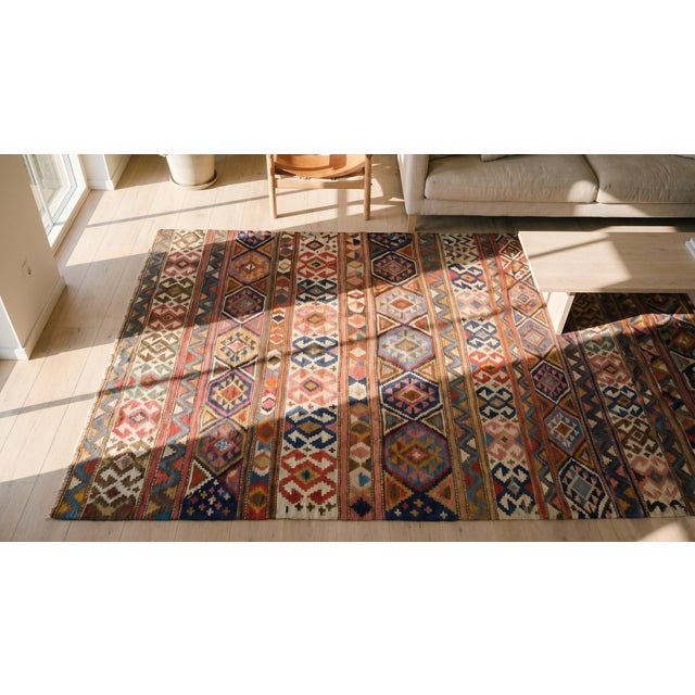 1920s Multicolor Geometric Kilim Antique Caucasian Flat-Weave Carpet 6'3" X 10' Wool Rug For Sale - Image 18 of 18