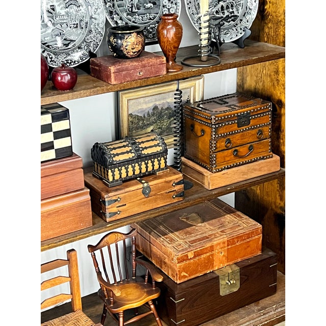Vintage Nailhead Lacquered Parchment Jewelry Chest For Sale - Image 11 of 11