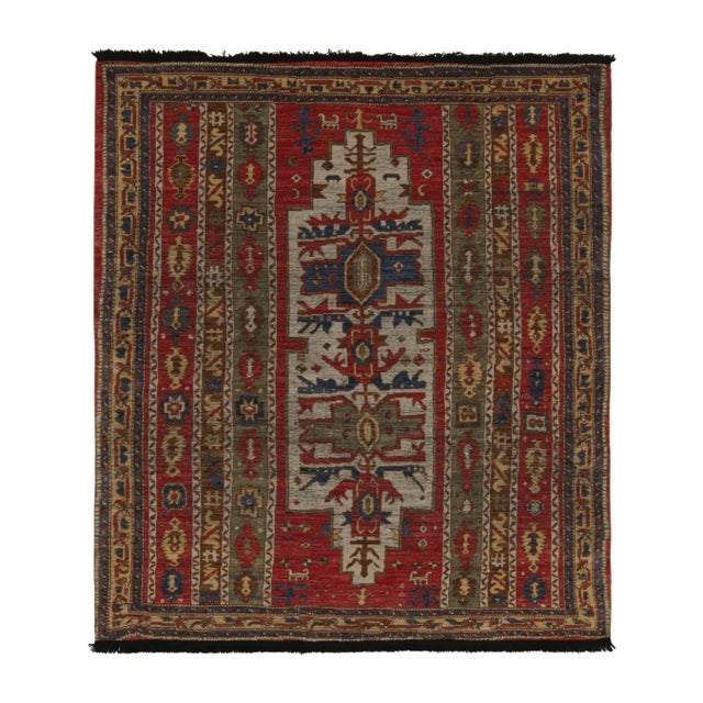 Textile Rug & Kilim’s Tribal Style Rug in Red, Green and Blue Geometric Patterns For Sale - Image 7 of 7
