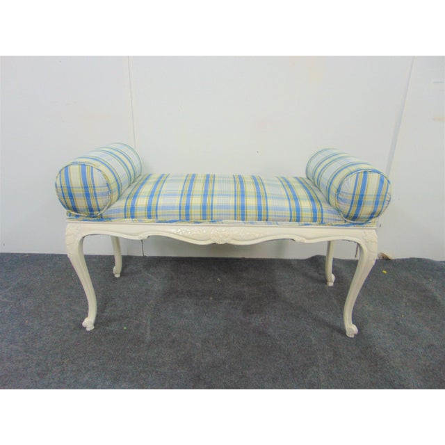 Cream Louis XV Style Cream Plaid Window Bench For Sale - Image 8 of 8