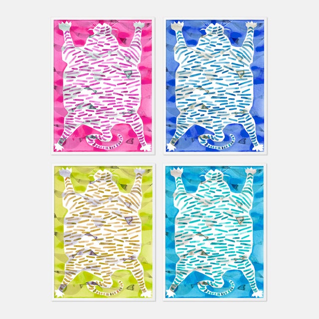 Tiger Rug Set by Kate Roebuck in White Framed Paper, Large Art Print - Set of 4 For Sale In Austin - Image 6 of 6