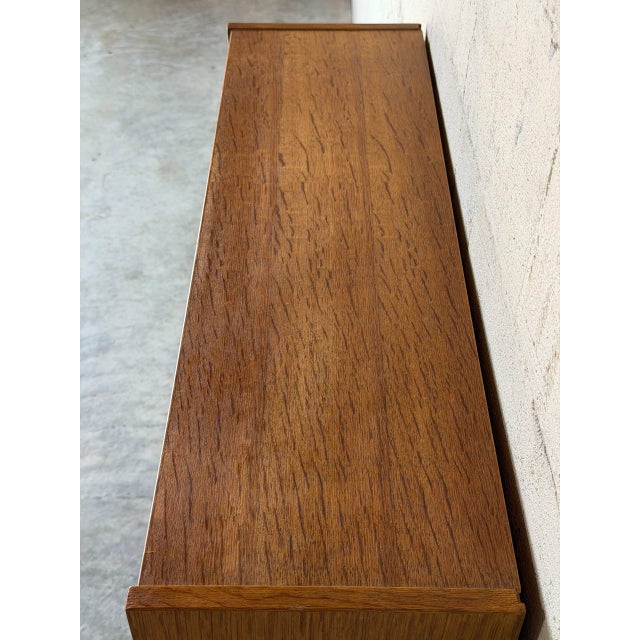 Wood Oak Glass Cabinet With Leaded Doors Danish Mid-Century Modern 1960s For Sale - Image 7 of 11