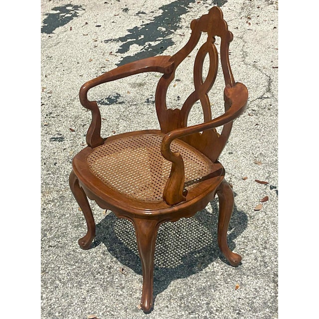 Wood Vintage Boho Italian Fruitwood Venetian Style Cane Chair For Sale - Image 7 of 10