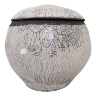 Vintage Raku Crackle Glaze Lidded Canister Box For Sale