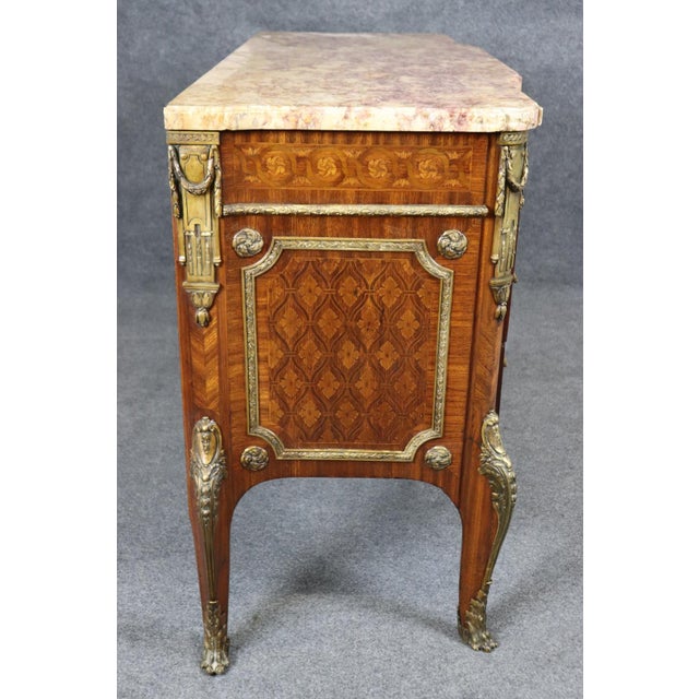 French Louis XV Style Inlaid and Bronze Commode After Roger Vandercruse Lacroix For Sale - Image 4 of 12