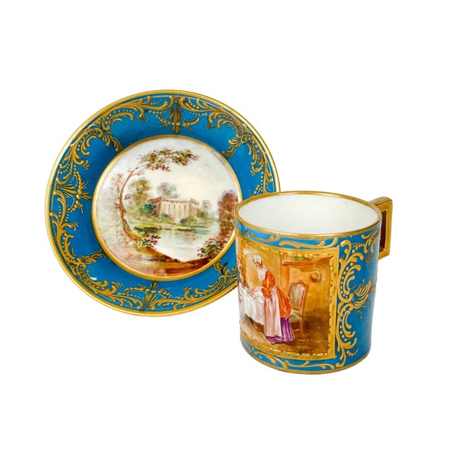 19th Century French Blue Ground Porcelain Cup & Saucer For Sale - Image 9 of 9