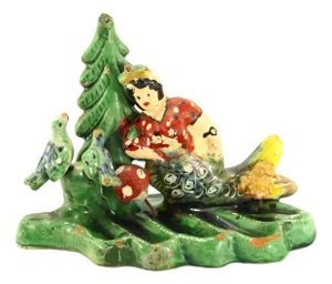 Ea. 1900's Painted Terracotta Mermaid in Forest Figurine Whimsical Folk Art