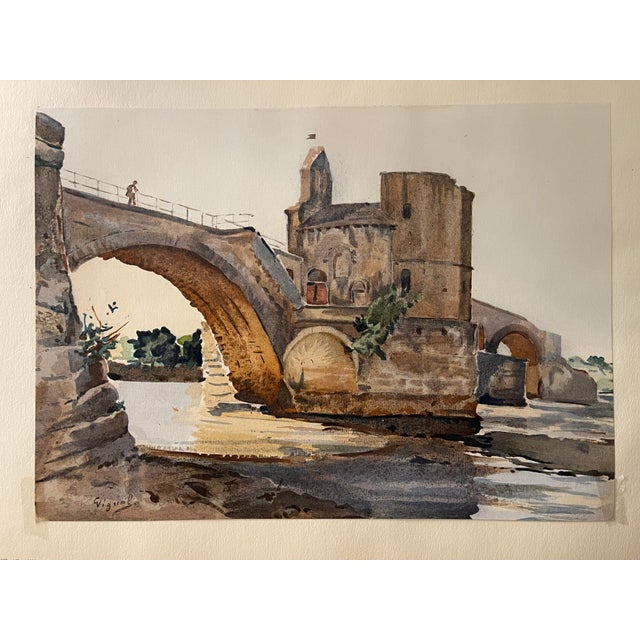 Rustic European Late 20th Century Robert Vigaud (20th/21st Century) Watercolor Lithographs - Set of 7 For Sale - Image 3 of 8