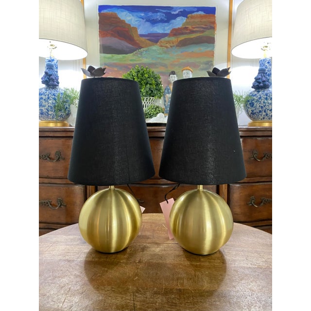 2020s Contemporary Kate Spade “Don’t Burst My Bubble” Lamps in Brushed Gold With Black Shades - a Pair For Sale - Image 5 of 5