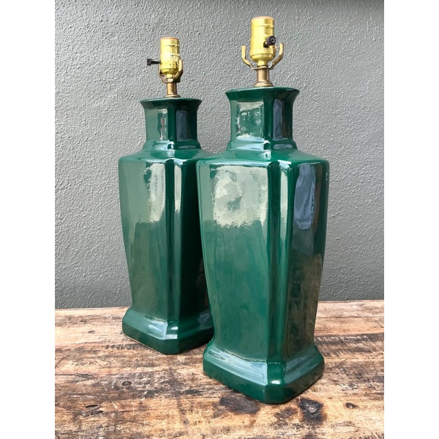 Metal Vintage Glazed Ceramic Table Lamps - Pair For Sale - Image 7 of 12