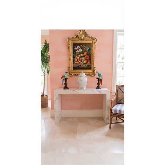 Pair of Italian Majolica Ceramic Parrot Sculptures on Pedestals For Sale - Image 11 of 12
