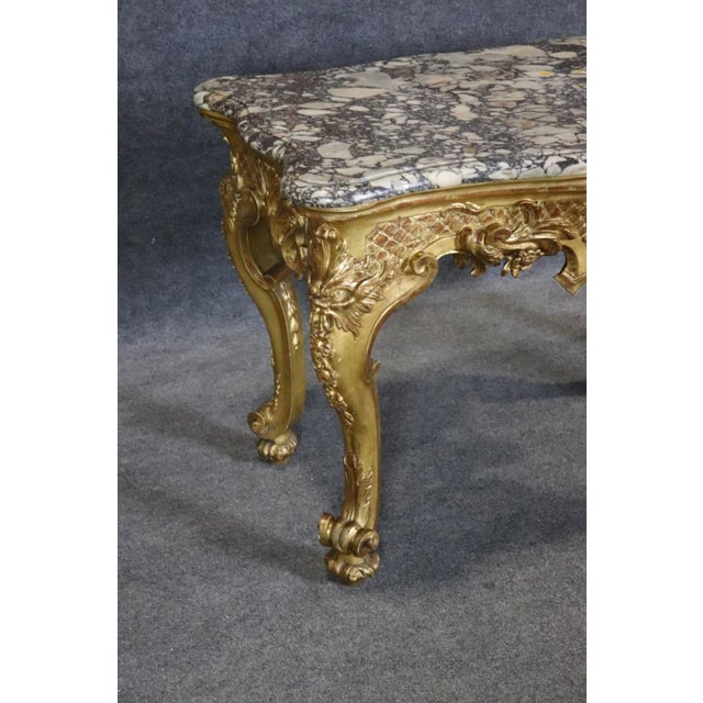 French French Louis XV Giltwood Marble Top Center Table C.1880s Era For Sale - Image 3 of 14