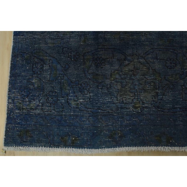Tabriz Rug 9’4” X 12’5” Blue Wool Vintage Overdyed Hand-Knotted Carpet For Sale - Image 12 of 15