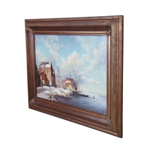 20th Century Dutch oil painting on canvas by David Ronald, signed lower left. The painting showcases a coastal village or...