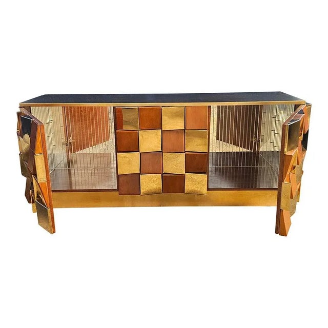 Brown Brass and Wood Sideboard, 1980s For Sale - Image 8 of 11