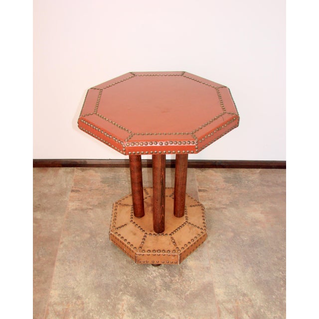 Vintage Coffee Table in Beech Wood and Leather, 1920s For Sale - Image 6 of 8