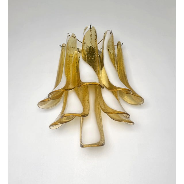 Glass Vintage Italian Murano Wall Lights with Caramel Lattimo Glass Petals in the Manner of Mazzega, 1990, Set of 2 For Sale - Image 7 of 18