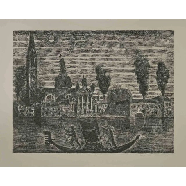 Modern Gianpaolo Berto, Gondoliers in Venice, Etching, 1974 For Sale - Image 3 of 3