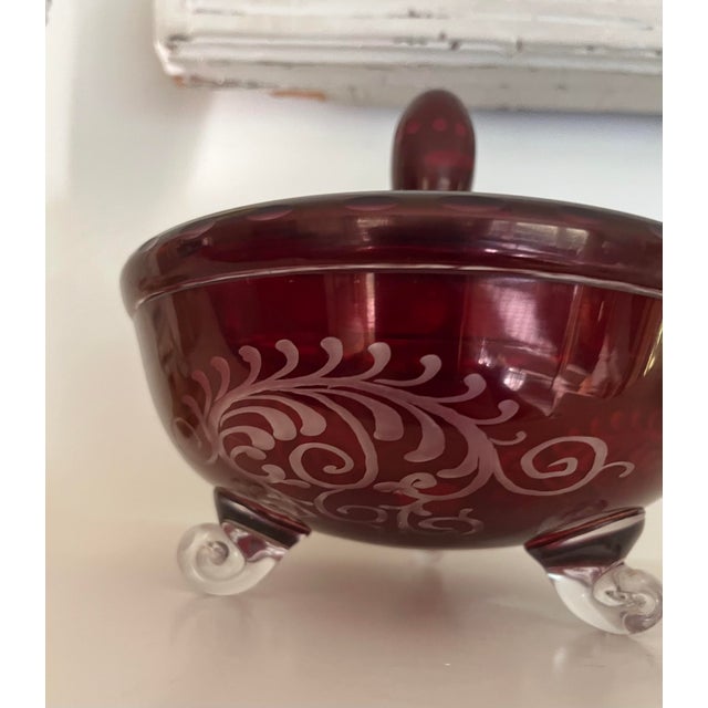 Vintage Egermann Ruby Red Bohemian Lidded Footed Candy Dish For Sale - Image 4 of 9